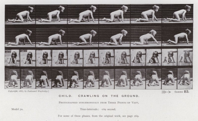 Het Menselijk Lichaam in Beweging: Kind, kruipend op de grond door Eadweard Muybridge