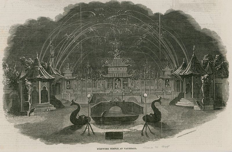 Vuurwerktempel in Royal Vauxhall Gardens, Londen door Ebenezer Landells