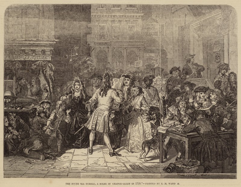 De Zuidzeezeepbel, een scène in Change-Alley in 1720 door Edgar Melville Ward