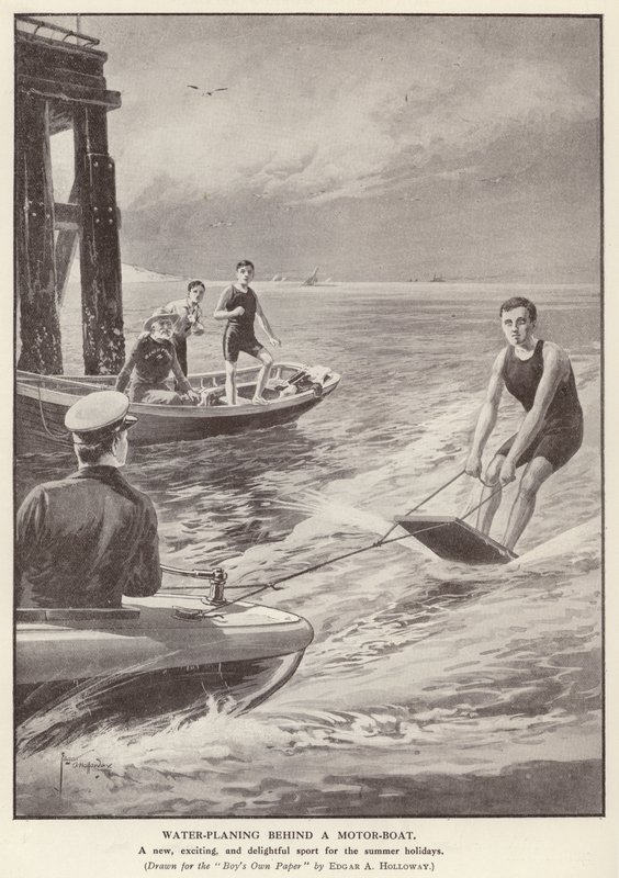 Watervliegtuig achter een motorboot door Edgar Alfred (after) Holloway