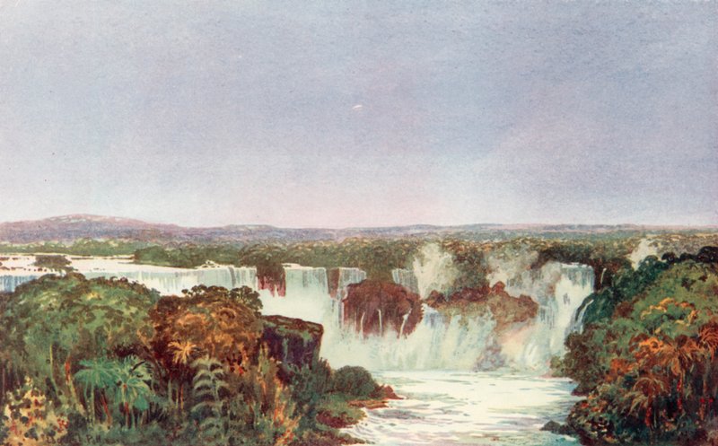 Gedeeltelijk uitzicht op de watervallen van Iguassu, kruising van Brazilië, Paraguay en Argentinië, benaderd vanuit het noorden door het Brazil Railway Company-systeem door Edgar L. Pattison