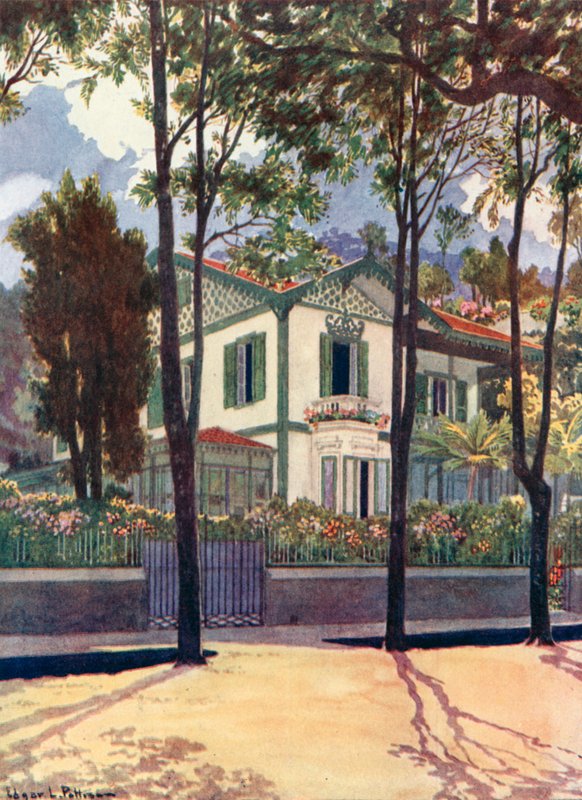 Residentie van de heer Frank H Walter, Petropolis (kleur litho) door Edgar L. Pattison