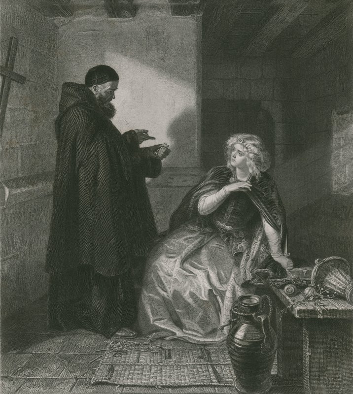 Juliet in de cel van broeder Lawrence, Romeo en Juliet door Edgar Melville Ward