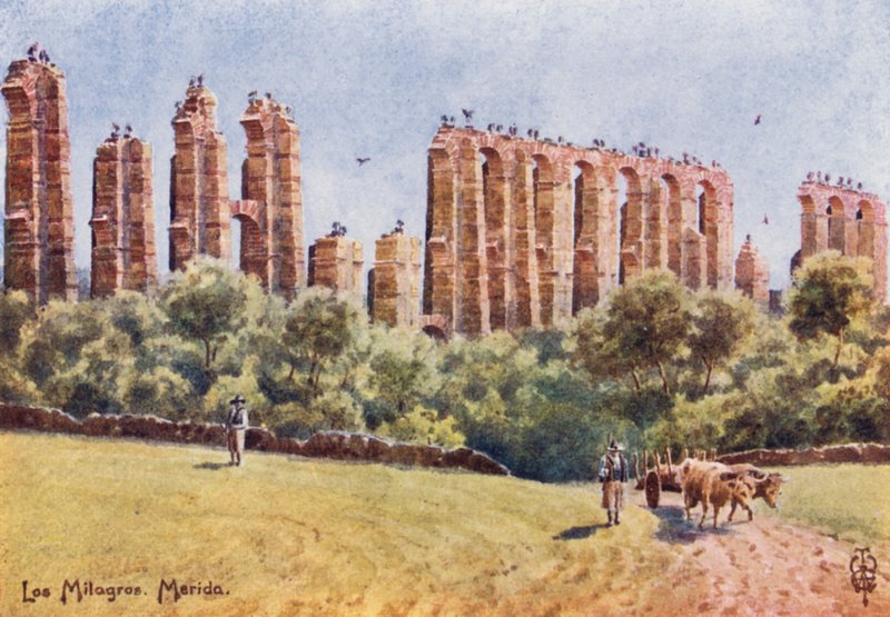 Noord-Spanje: Merida, "Los Milagros," de ruïnes van het grote aquaduct door Edgar T. A. Wigram