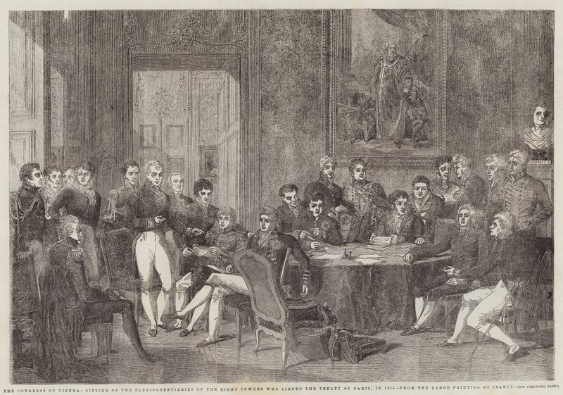 Het Congres van Wenen, Zitting van de Gevolmachtigden van de Acht Mogendheden die het Verdrag van Parijs ondertekenden, in 1815 door Edmond Morin