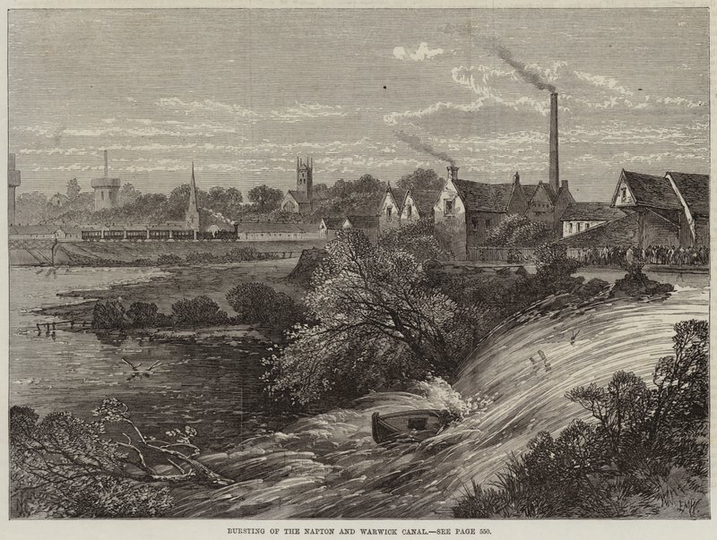 Het barsten van het Napton en Warwick kanaal door Edmund Morison Wimperis
