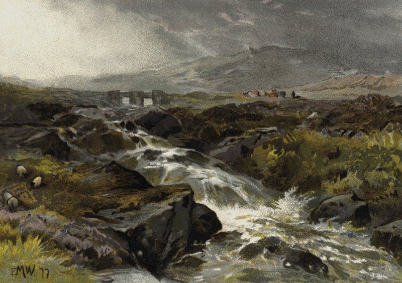 Aan de Llugny, Noord-Wales door Edmund Morison after Wimperis