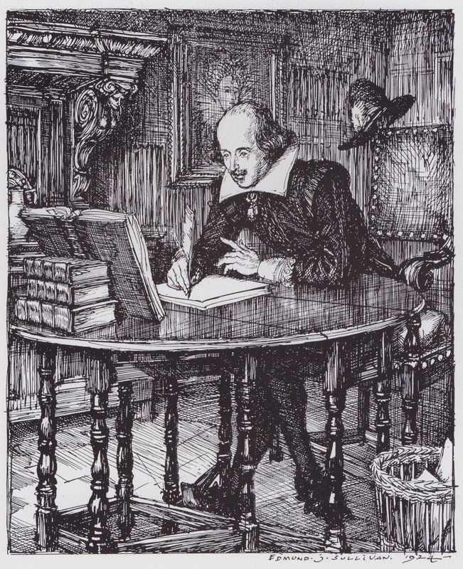 Shakespeare in zijn studeerkamer door Edmund Joseph (after) Sullivan