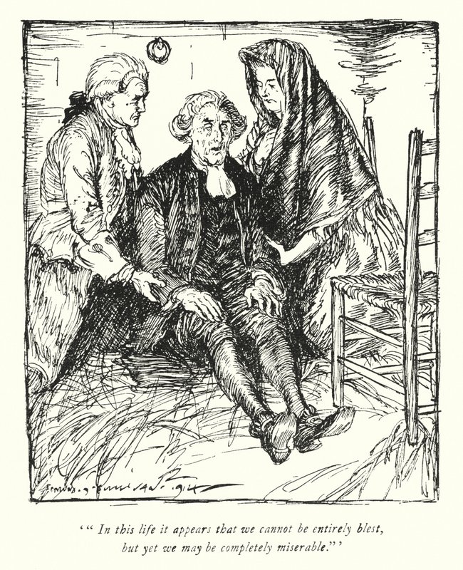 Illustratie voor The Vicar of Wakefield door Oliver Goldsmith (litho) door Edmund Joseph Sullivan