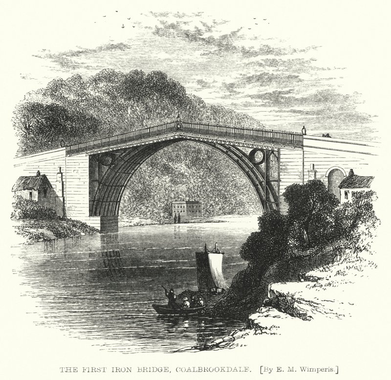 De Eerste IJzeren Brug, Coalbrookdale (gravure) door Edmund Morison (after) Wimperis