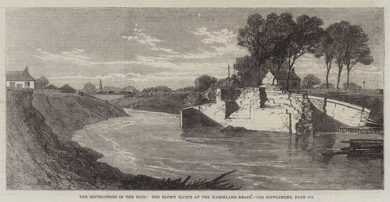 De overstromingen in de Fens, de geblazen sluis bij de Marshland Drain door Edmund Morison Wimperis
