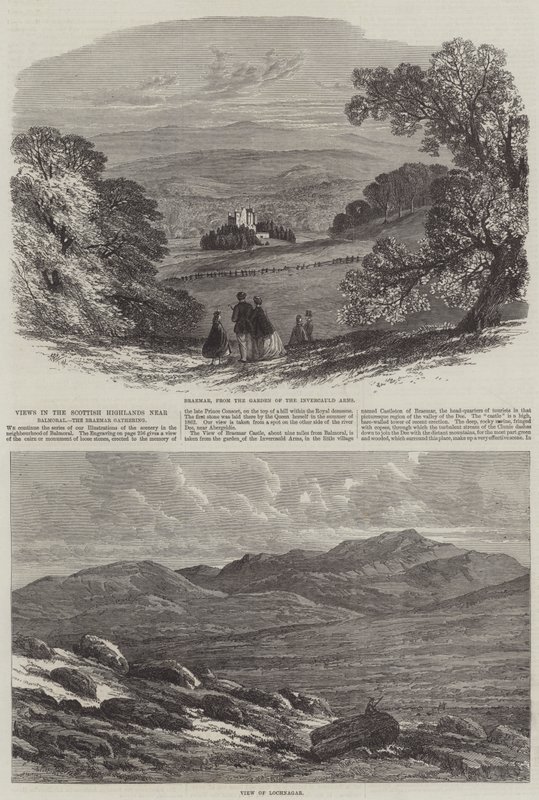 Uitzichten in de Schotse Hooglanden nabij Balmoral, de Braemar Gathering door Edmund Morison Wimperis