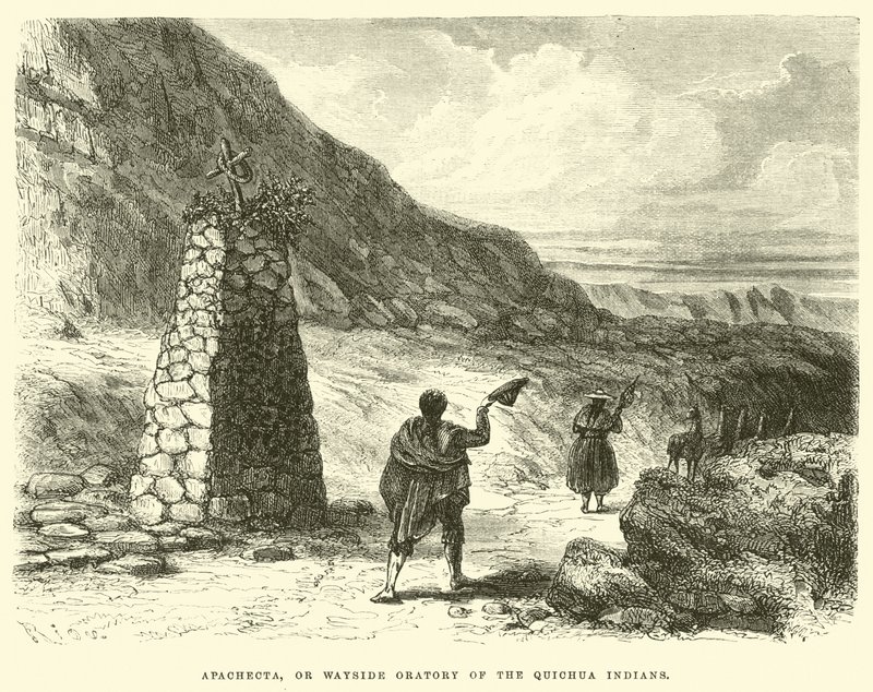 Apachecta, of wegkant oratorium van de Quichua-indianen door Edouard Riou