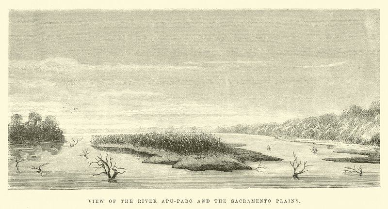 Uitzicht op de rivier Apu-Paro en de Sacramento-vlaktes door Edouard Riou