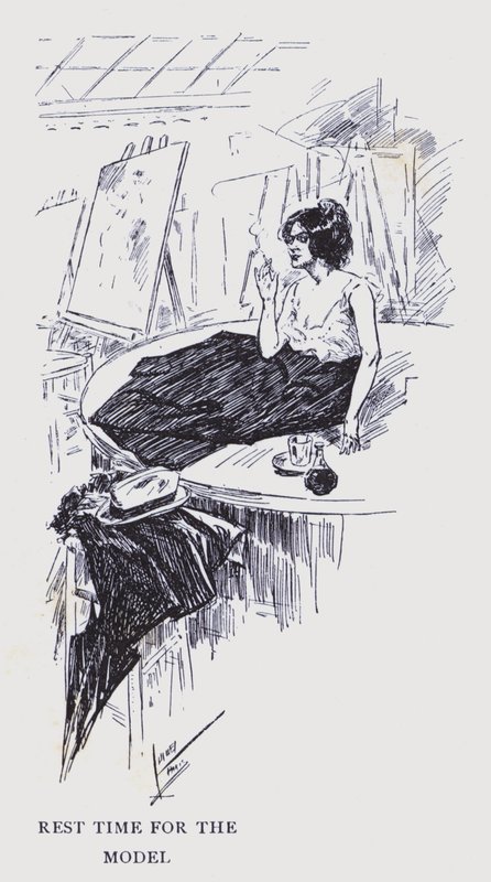 Boheems Parijs: Rusttijd voor het model (litho) door Edouard Alfred (1875 1954) Cucuel