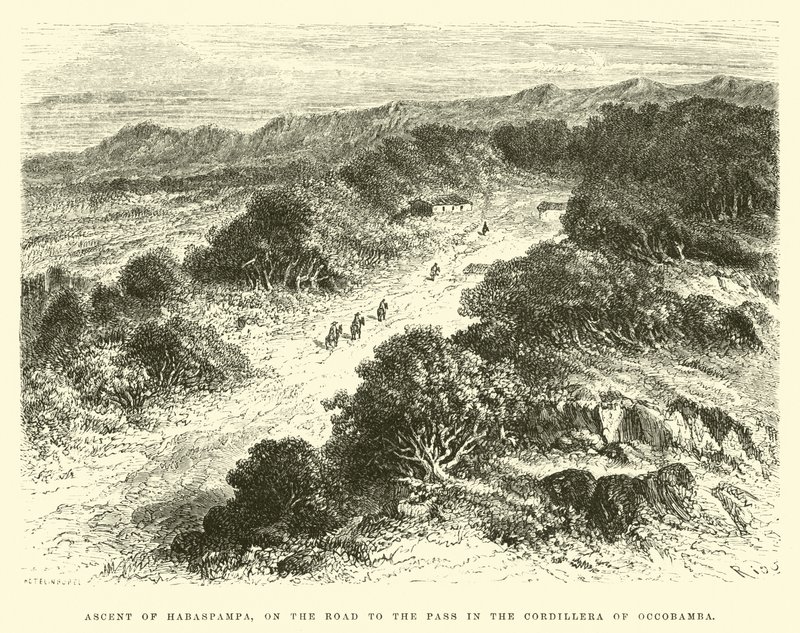 Beklimming van Habaspampa, op weg naar de pas in de Cordillera van Occobamba door Edouard Riou