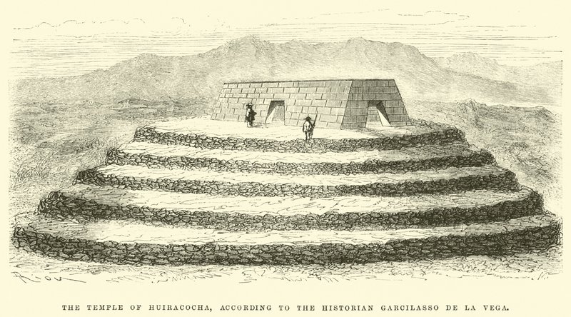 De Tempel van Huiracocha, volgens de historicus Garcilasso de la Vega door Edouard Riou