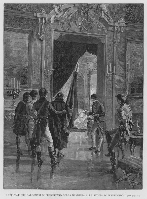 I Deputati Dei Carbonari Si Presentano Colla Bandiera Alla Reggia Di Ferdinando I door Edouardo Matania
