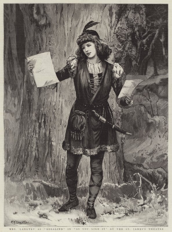 Mevrouw Langtry als Rosalind in Zoals je het leuk vindt in het St James