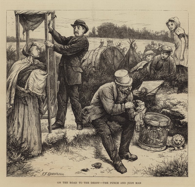 Op weg naar de Derby, de Punch en Judy Man door Edward Frederick Brewtnall