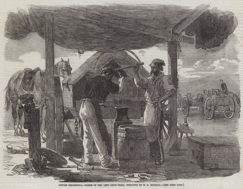 Voor Sebastopol, smederij van de linker belegeringstrein door Edward Angelo Goodall