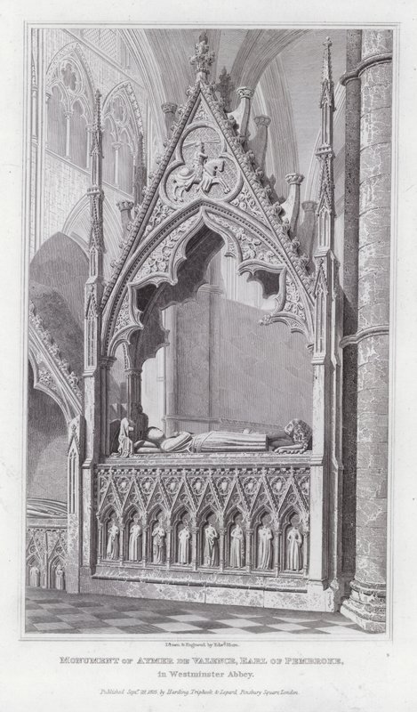 Monument van Aymer de Valence, Graaf van Pembroke, in Westminster Abbey (gravure) door Edward Blore