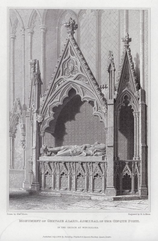 Monument van Gervase Alard, Admiraal van de Cinque Ports, in de Kerk van Winchelsea (gravure) door Edward Blore