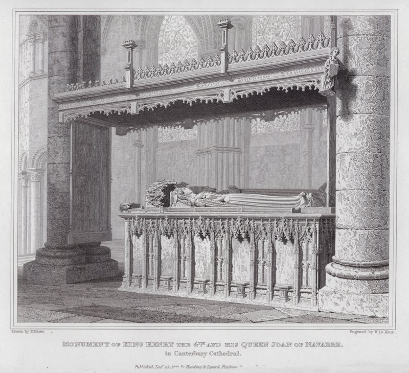 Monument van Koning Hendrik de 4e en zijn Koningin Joan van Navarra, in de Kathedraal van Canterbury (gravure) door Edward Blore