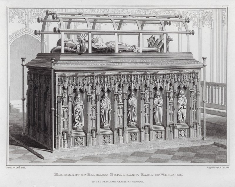 Monument van Richard Beauchamp, Graaf van Warwick, in de Beauchamp Kapel in Warwick (gravure) door Edward Blore