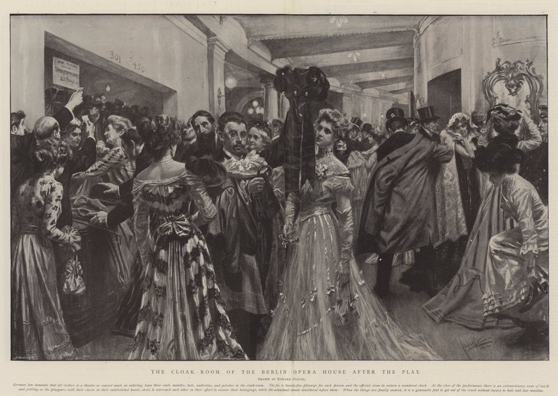 De mantelkamer van de Berlijnse Opera na het toneelstuk (litho) door Edward Cucuel