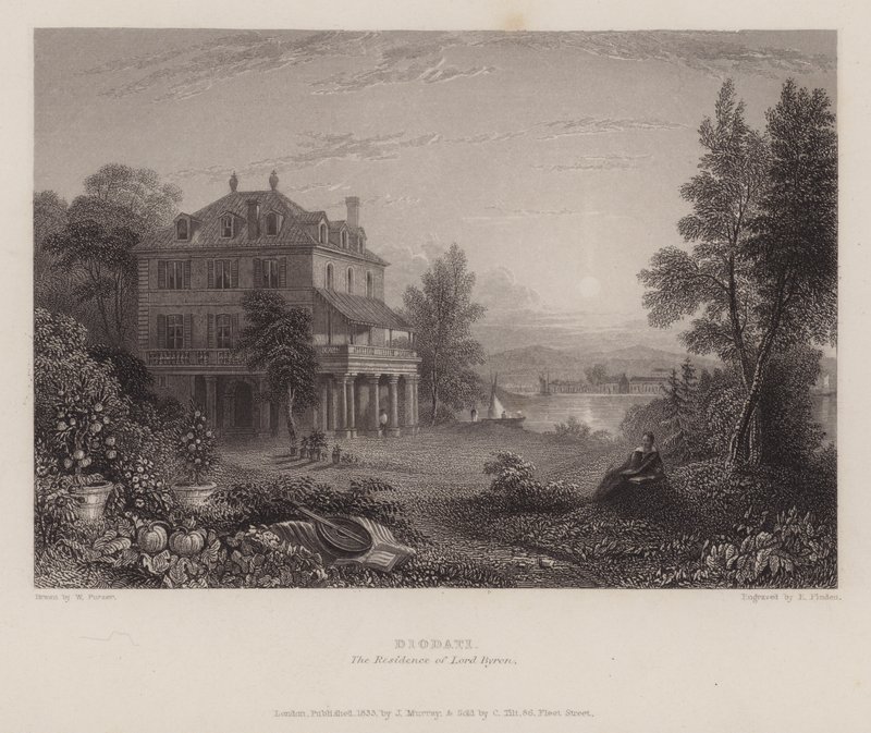 Villa Diodati, de residentie van Lord Byron door Edward Francis (after) Finden