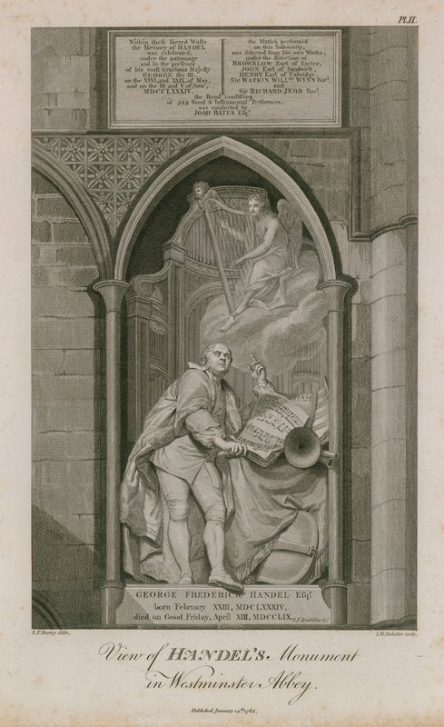 Uitzicht op het Monument van Handel in Westminster Abbey door Edward Francis Burney
