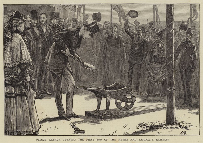 Prins Arthur die de Eerste Zode van de Hythe en Sandgate Railway omkeert door Edward Frederick Brewtnall