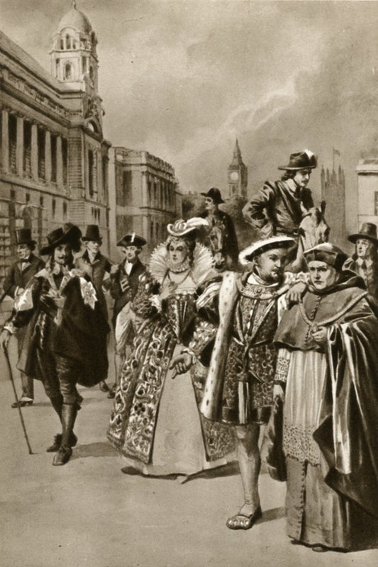 Straten van Londen: Koning Karel I, Koningin Elizabeth I, Koning Hendrik VIII, Kardinaal Wolsey door Edward Frederick Skinner