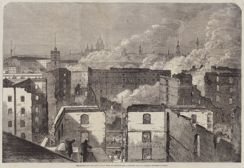 De Ruïnes van de recente Grote Brand in Southwark door Edward Hull