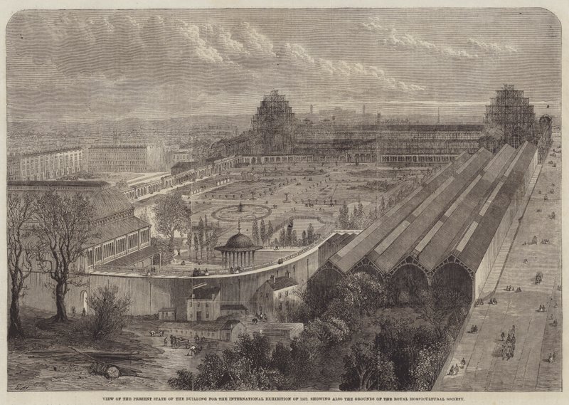 Zicht op de Huidige Staat van het Gebouw voor de Internationale Tentoonstelling van 1862 door Edward Hull