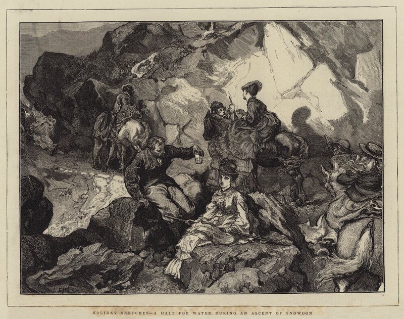 Vakantieschetsen, een stop voor water tijdens een beklimming van Snowdon door Edward John Gregory