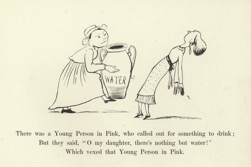 Er was een jong persoon in roze, die om iets te drinken riep door Edward Lear