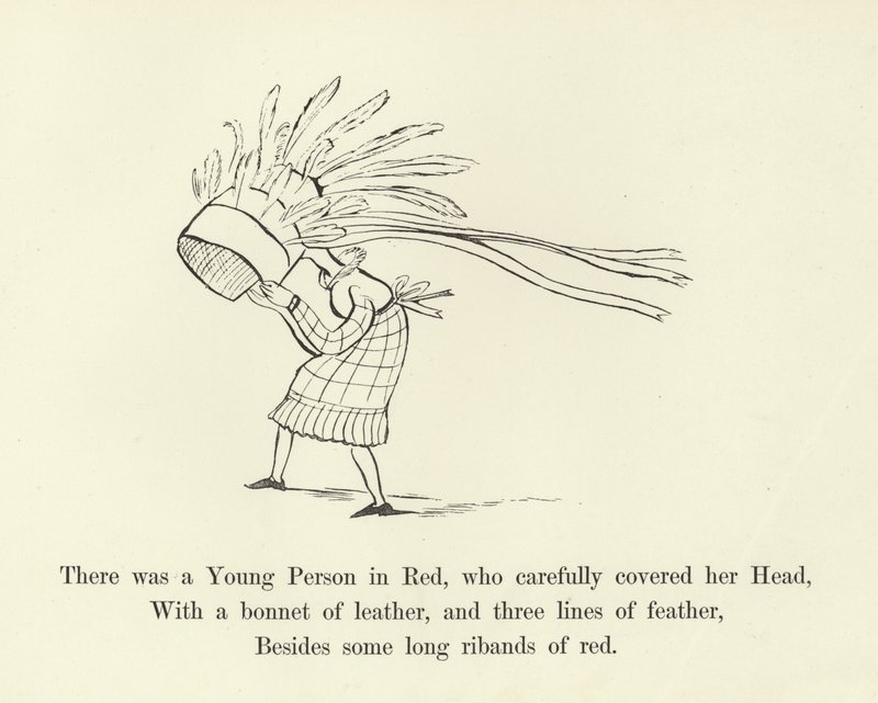 Er was een Jong Persoon in Rood, die zorgvuldig haar Hoofd bedekte door Edward Lear
