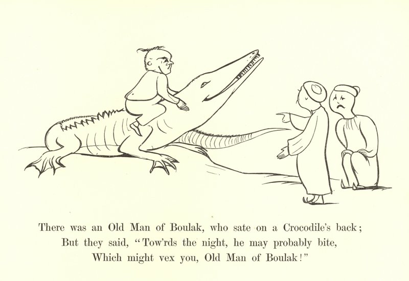 Er was een oude man van Boulak, die op de rug van een krokodil zat door Edward Lear
