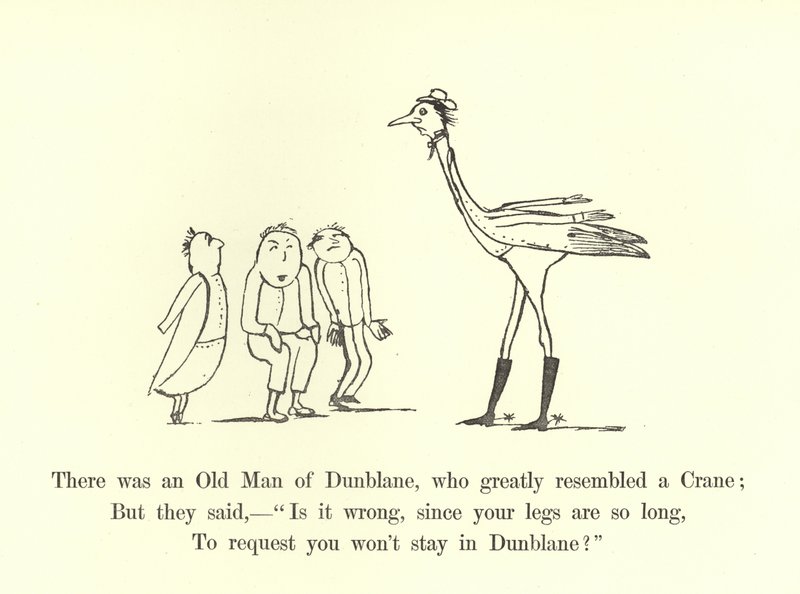 Er was een Oude Man uit Dunblane, die sterk leek op een Kraanvogel door Edward Lear