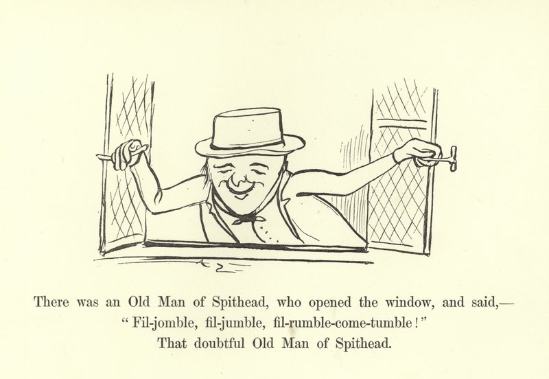 Er was een Oude Man van Spithead, die het raam opende en zei, Fil-jomble, fil-jumble, fil-rumble-come-tumble! door Edward Lear
