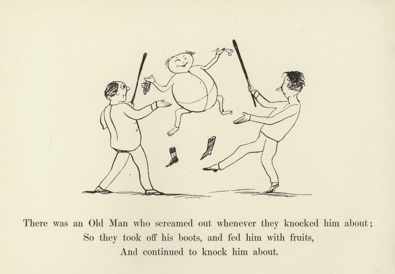 Er was een oude man, die schreeuwde telkens als ze hem sloegen door Edward Lear