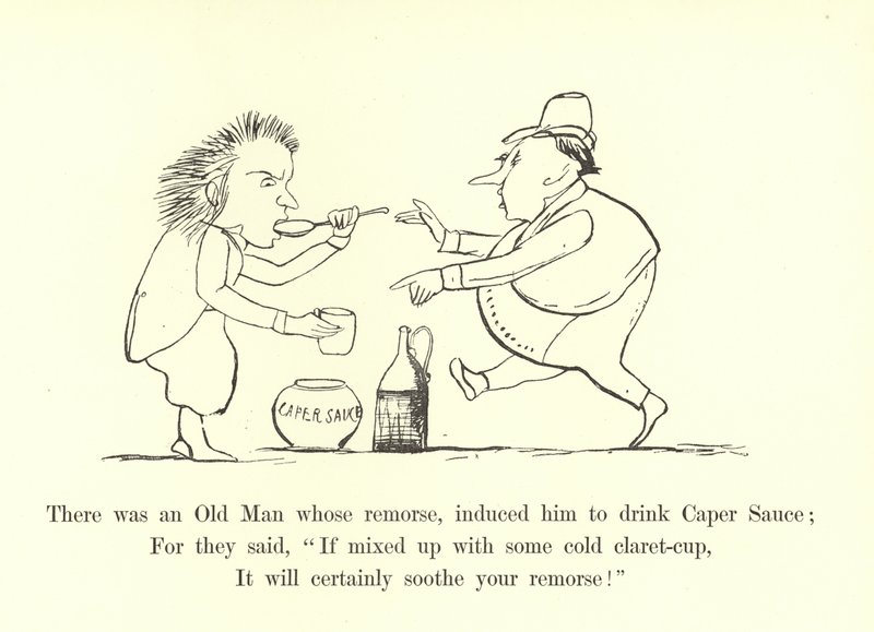 Er was een oude man wiens wroeging hem ertoe bracht kapersaus te drinken door Edward Lear