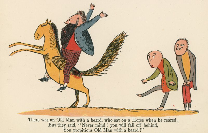 Er was een Oude Man met een baard, die op een Paard zat toen hij steigerde, uit 