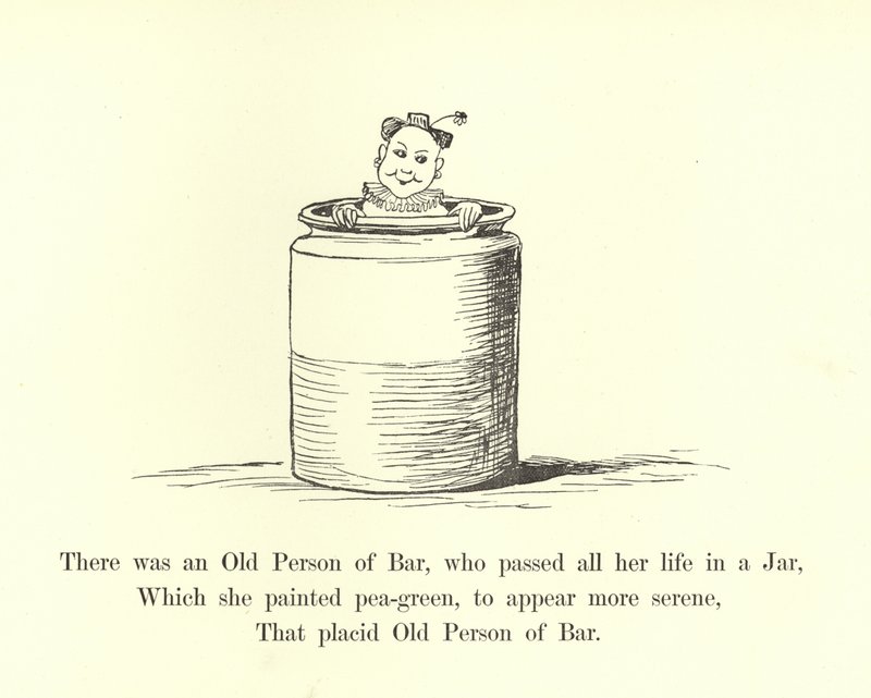Er was een oude persoon van Bar, die haar hele leven in een pot doorbracht door Edward Lear