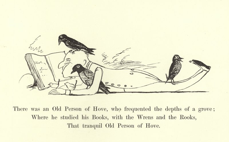 Er was een oude persoon van Hove, die de diepten van een bos bezocht door Edward Lear