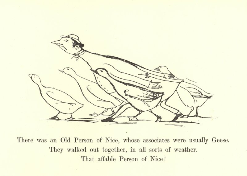 Er was een Oude Persoon van Nice, wiens metgezellen meestal Ganzen waren door Edward Lear