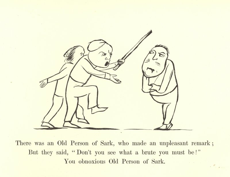 Er was een oude persoon uit Sark, die een onaangename opmerking maakte door Edward Lear