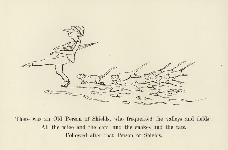 Er was een oude persoon van Shields, die de valleien en velden bezocht door Edward Lear
